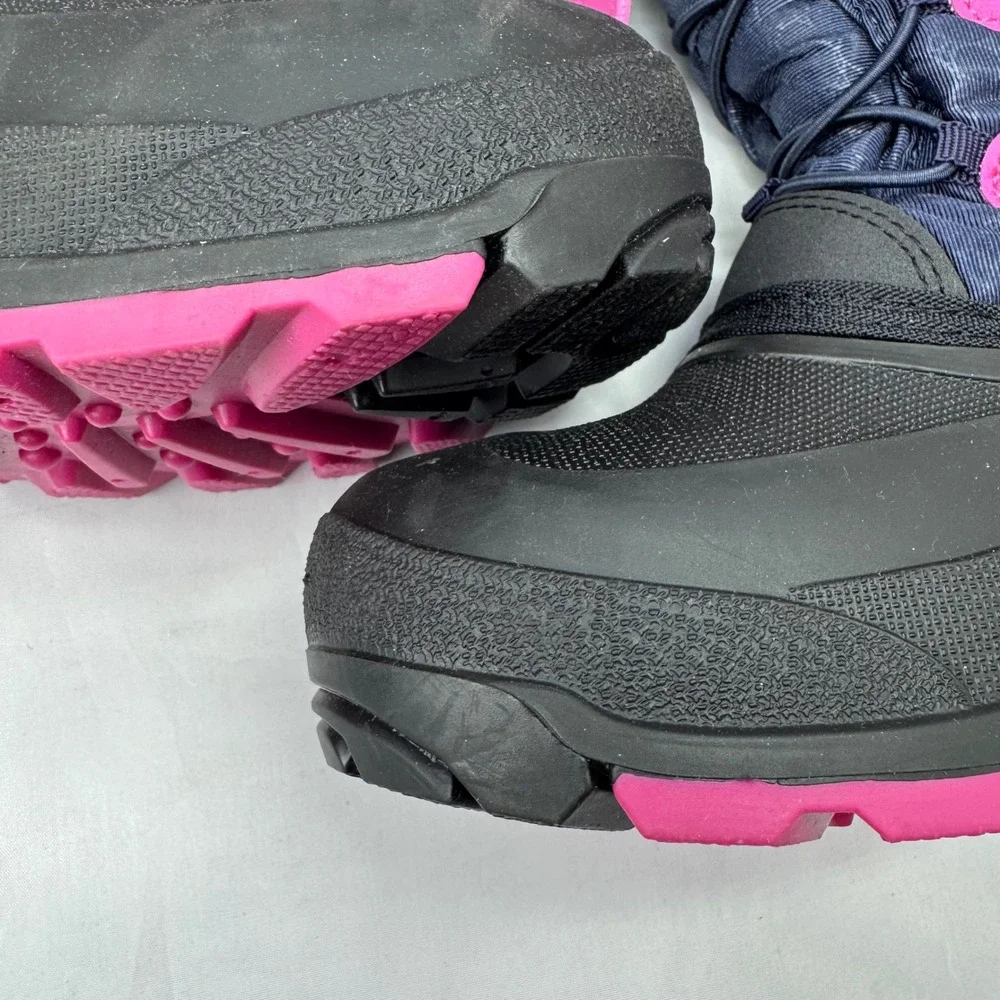 Kamik Snow Boots Kids Size 3 Navy Pink Faux Fur Winter Waterproof